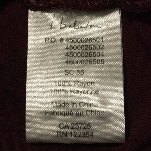 Babaton Dark Cherry Long Sleeve 1/4 Button Down Rayon Drop Hem Top - Picture 10 of 15